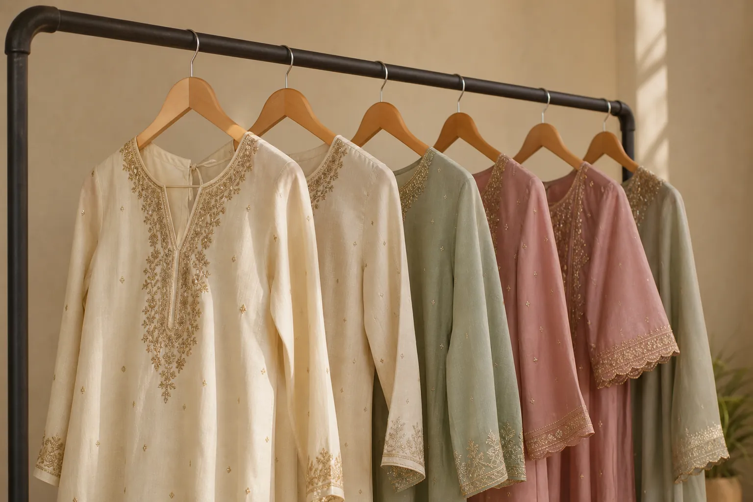 Rail of embroidered garments for a boutique label