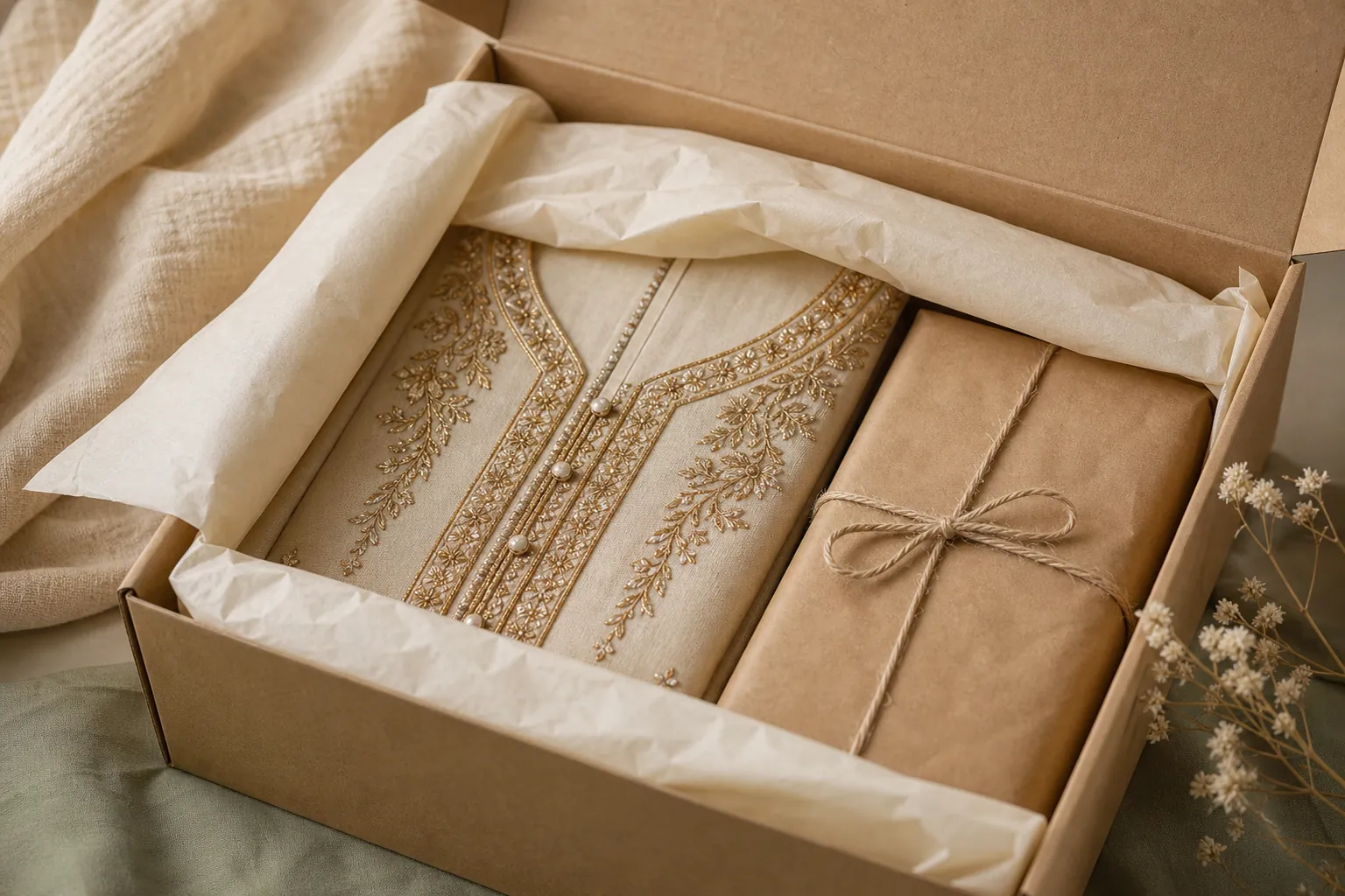 Finished embroidery wrapped and packed for return