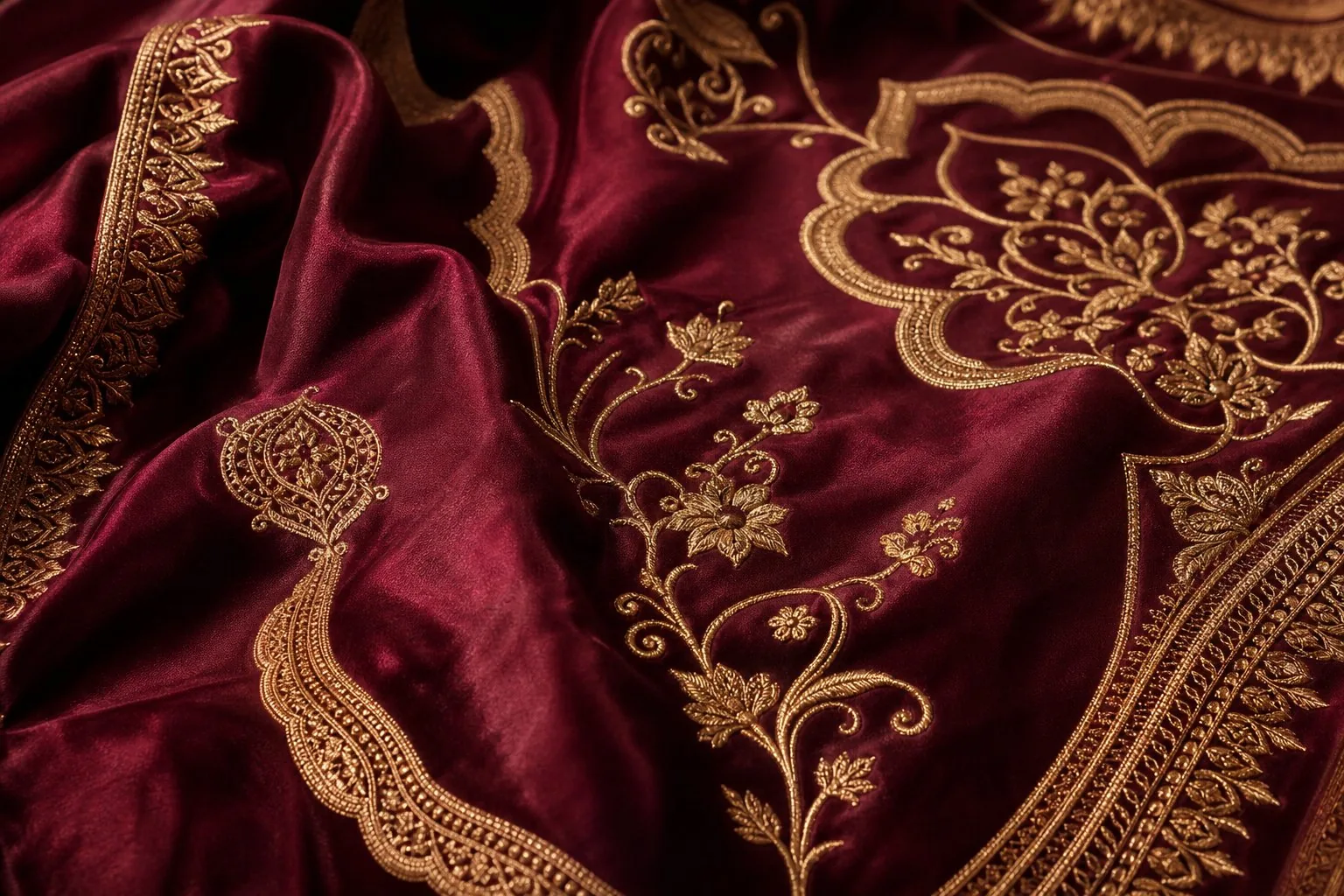 Arabic-inspired gold embroidery motif on silk